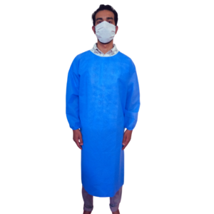 Front view of non-woven disposable surgical gown for doctors and surgeons in Pakistan.