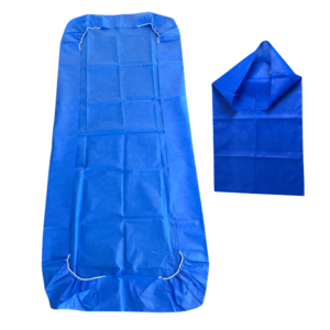 Elastic fitted corners of non-woven disposable hospital bedsheet and pillow cover opening.