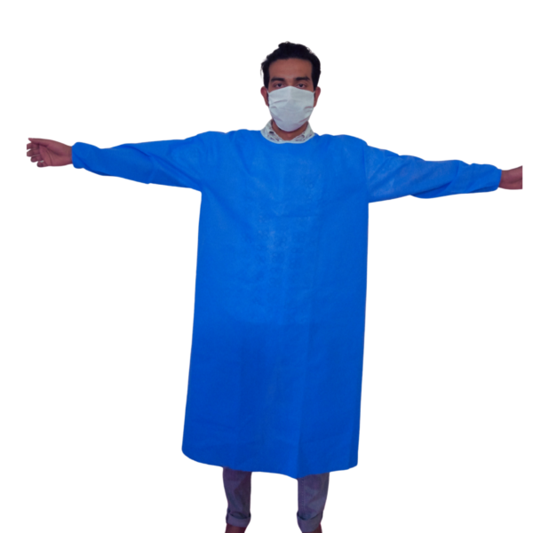 Open arm design of non-woven disposable surgical gown for healthcare professionals in Pakistan.