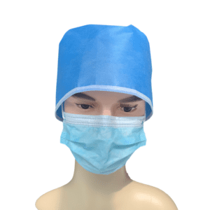 Front view of non-woven disposable surgeon cap on dummy - surgical head cover for doctors in Pakistan
