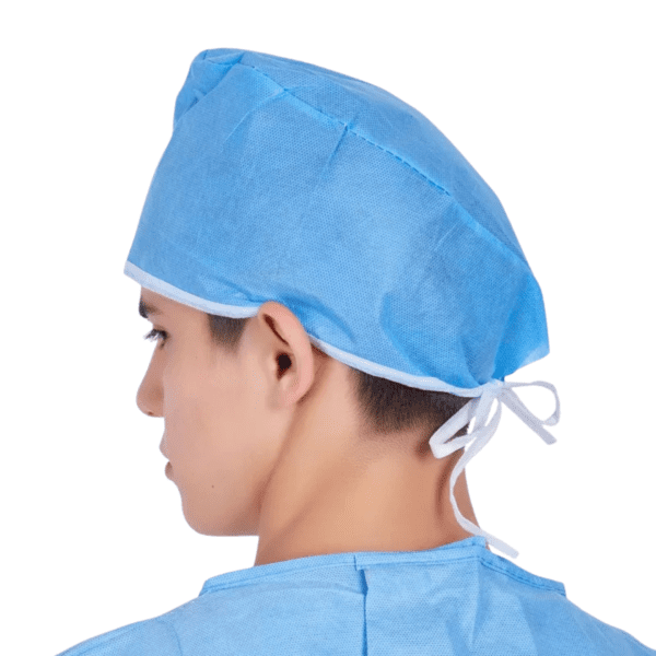 Disposable surgeon cap worn by professional - back/side view with tie ribbon for hospitals in Pakistan