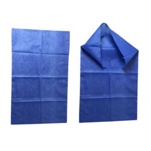 Medical blue disposable non woven pillow cover showing front view and open end – OxiDose Surgical Care Pakistan